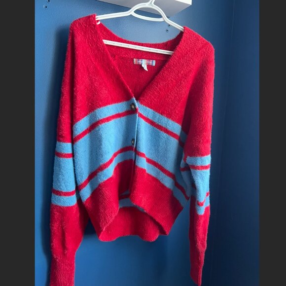 UO Thea Fuzzy Red Cardigan Small - Picture 1 of 5